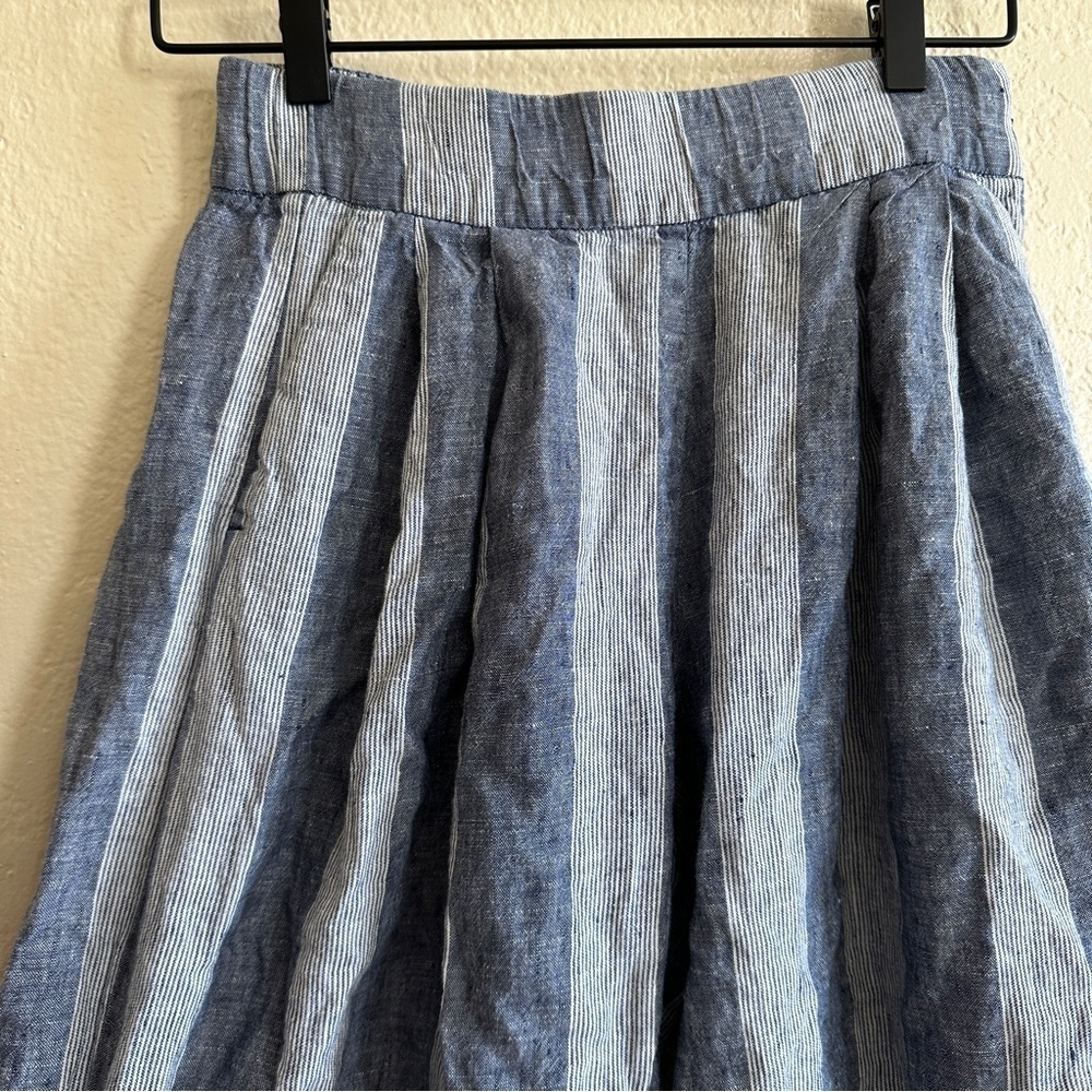 GAP Hi Rise Stripe Cropped Wide Leg Linen Pants Lagenlook Vacation Clean Blue - Picture 3 of 11